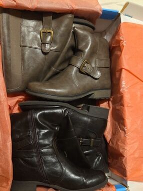 Yuu Wide Calf Riding Boots (2 Pairs) 1 Dark Brown & 1 Mushroom with Original Box